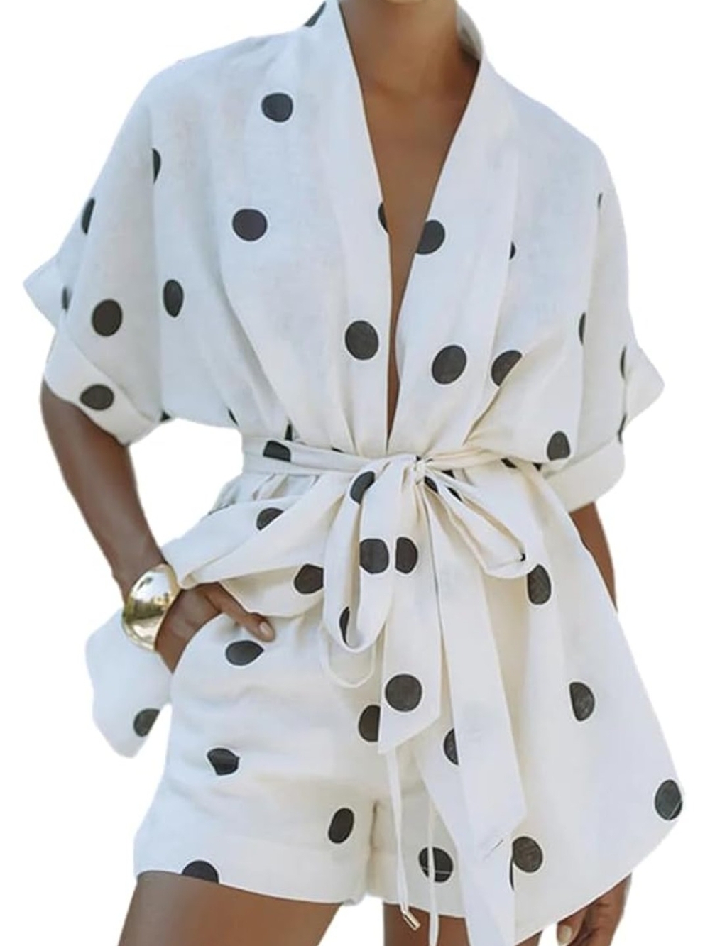 Polka Dot Tie-Waist Short Set nwt - White with Black Dots XL
